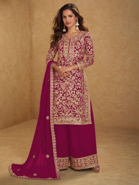 Breathtaking Rani Pink Real Georgette Suit Collection for Festive and Party Wear Salwar Kameez