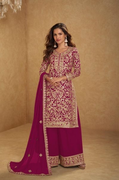Breathtaking Rani Pink Real Georgette Suit Collection for Festive and Party Wear Designer Plazzo Salwar Suits Wholesale