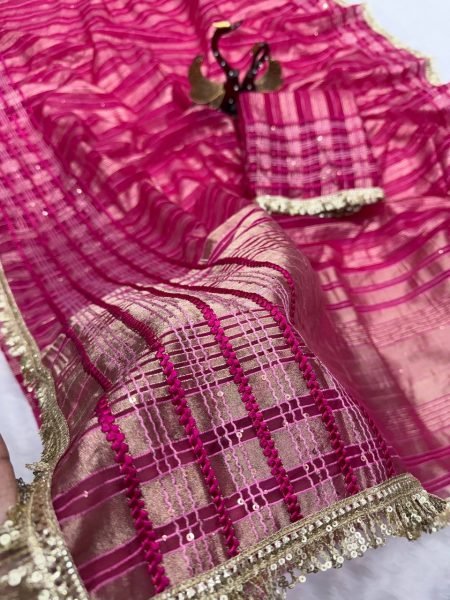 Breathtaking Rani Pink Soft Tissue Silk Saree with Lace Border for Party Wear Silk Sarees Wholesale