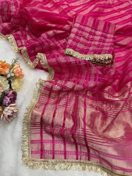 Breathtaking Rani Pink Soft Tissue Silk Saree with Lace Border for Party Wear Silk Sarees Wholesale