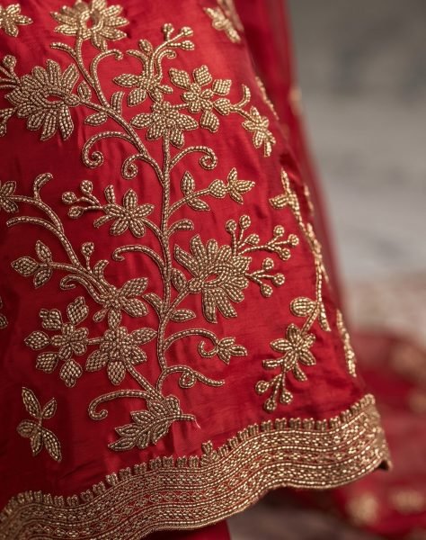 Breathtaking Red Designer Chinnon Suit Set with Beaded Top and Bottom at Wholesale Rate Designer Plazzo Salwar Suits Wholesale