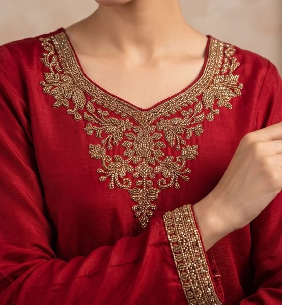 Breathtaking Red Designer Chinnon Suit Set with Beaded Top and Bottom at Wholesale Rate Designer Plazzo Salwar Suits Wholesale