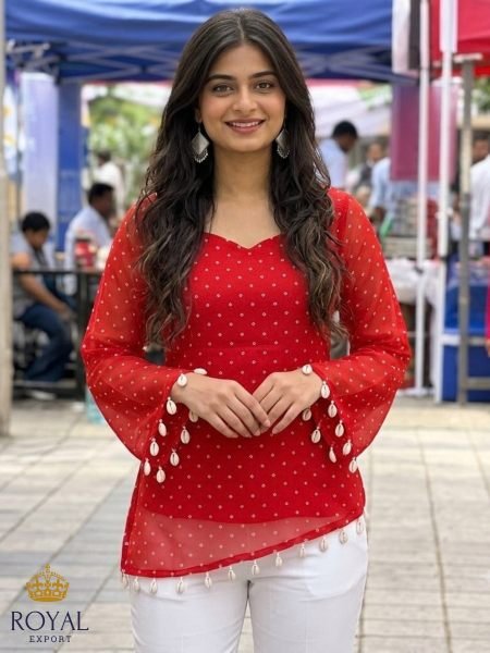 Breathtaking Red Designer Georgette Digital Printed Kurti for Women Kurtis