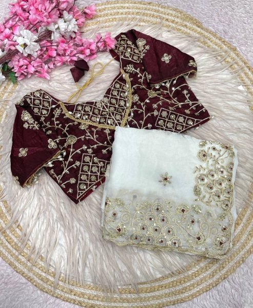 Breathtaking White Designer Fendy Satin Silk Saree with 3mm Sequins Embroidery Silk Sarees Wholesale