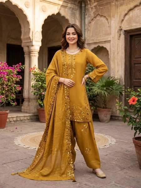 Breathtaking Yellow Chanderi Suit with Farshi Plazo for Special Occasions 