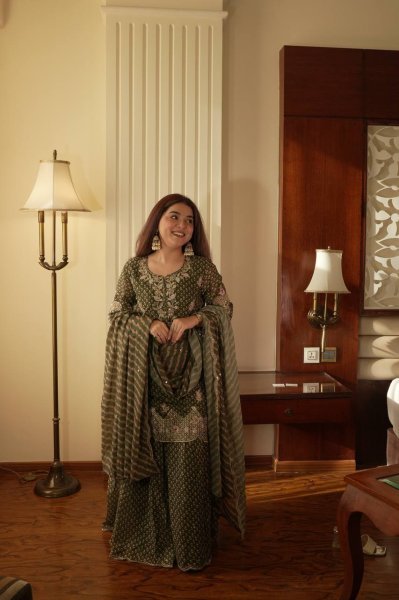 Breezy Mehendi Green Fully Stitch Sharara Suit for Wedding Wear at Reseller Rate Ready To Wear Collection