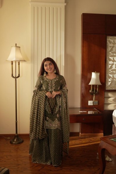 Breezy Mehendi Green Fully Stitch Sharara Suit for Wedding Wear at Reseller Rate Ready To Wear Collection