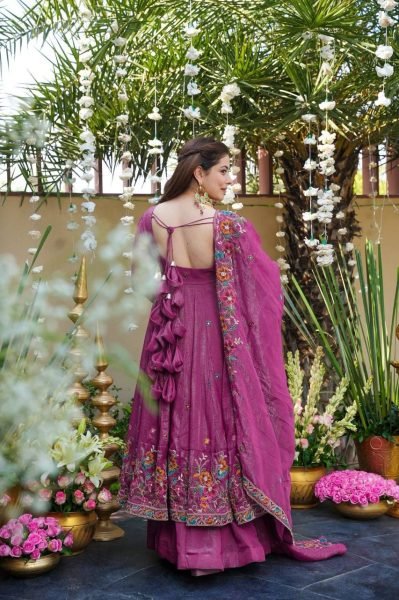 Breezy Pink  gown set with Embroidery Sequence Work fully flared Sharara with Dupatta at Night Party Wear  Embroidery Kurtis 