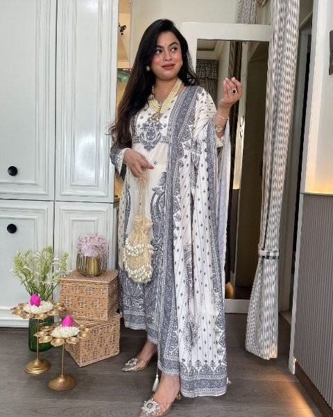 Breezy White Rayon Printed Suit Set with Bottom and Dupatta for Everyday Wear   Straight Cut Long Kurtis