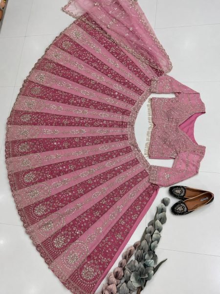 Bridal Pink Heavy Faux Georgette Lehenga Choli with Beads and Sequin Work at Wholesale Rate Designer Lehenga Choli
