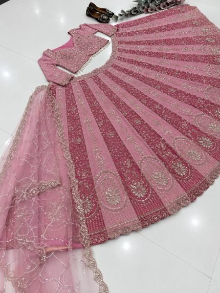 Bridal Pink Heavy Faux Georgette Lehenga Choli with Beads and Sequin Work at Wholesale Rate Designer Lehenga Choli