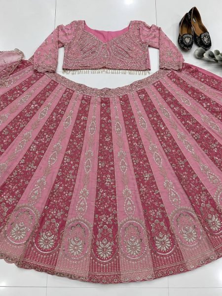 Bridal Pink Heavy Faux Georgette Lehenga Choli with Beads and Sequin Work at Wholesale Rate Designer Lehenga Choli