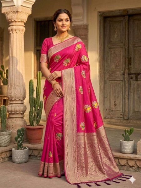 Bridal Pink Woven Banarasi Silk Saree for Weddings & Festive Wear Cotton Sarees Wholesale