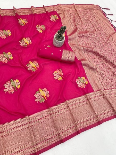 Bridal Pink Woven Banarasi Silk Saree for Weddings & Festive Wear Cotton Sarees Wholesale