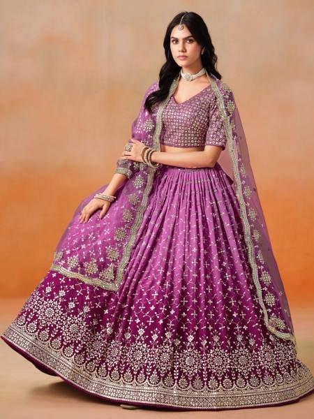 Bridal Rani Pink Ombre Georgette Lehenga with Silver Zari   Sequin Embroidery at Best Rates Bridal Lehenga Choli