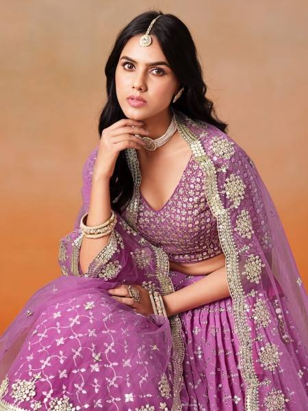 Bridal Rani Pink Ombre Georgette Lehenga with Silver Zari   Sequin Embroidery at Best Rates Bridal Lehenga Choli