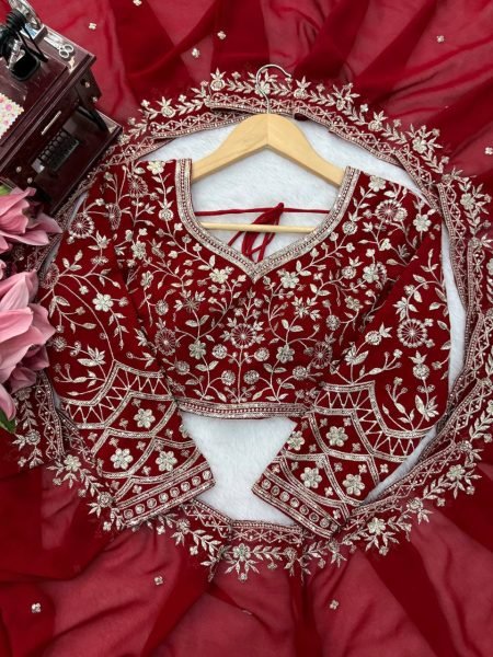 Bridal Red Faux Georgette Saree with Embroidered Blouse and Dupatta at Wholsale Rate Designer Wedding Sarees Wholesale