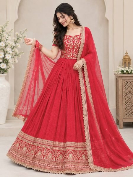 Bridal Red Lehenga Choli with Heavy Coding Sequin Embroidery For Wedding Wear 