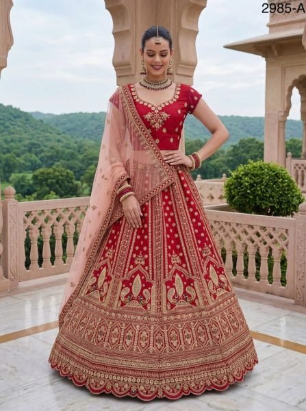 Bridal Red Silk Lehenga Choli with Peacock Embroidery for Wedding Wear Bridal Lehenga Choli