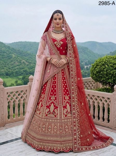 Bridal Red Silk Lehenga Choli with Peacock Embroidery for Wedding Wear Bridal Lehenga Choli