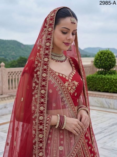 Bridal Red Silk Lehenga Choli with Peacock Embroidery for Wedding Wear Bridal Lehenga Choli