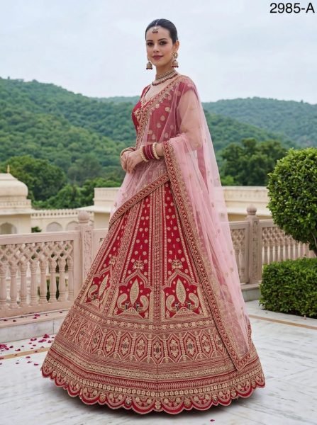 Bridal Red Silk Lehenga Choli with Peacock Embroidery for Wedding Wear Bridal Lehenga Choli