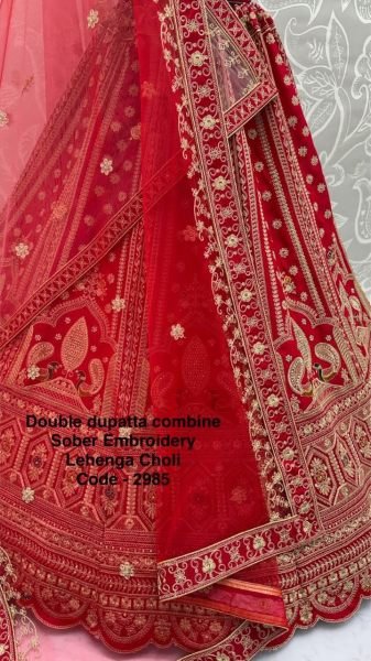 Bridal Red Silk Lehenga Choli with Peacock Embroidery for Wedding Wear Bridal Lehenga Choli