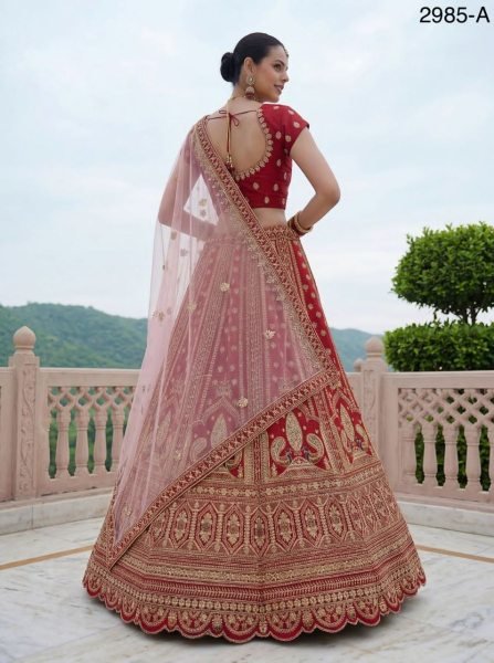 Bridal Red Silk Lehenga Choli with Peacock Embroidery for Wedding Wear Bridal Lehenga Choli