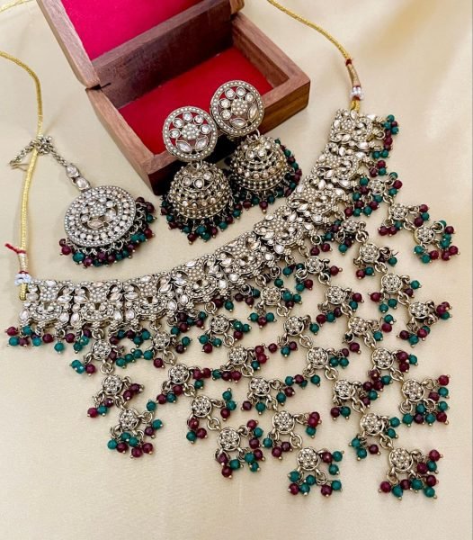 Bridal Reverse AD Choker Set with Jhumka & Tikka Royal Wedding Pick Fashion Accessories Wholesale