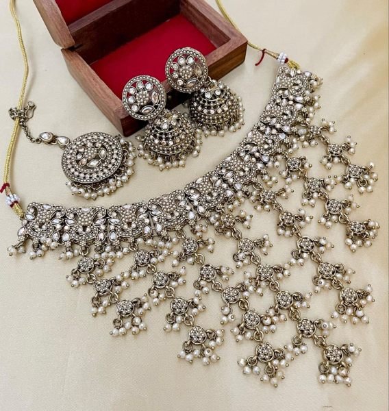 Bridal Reverse AD Choker Set with Jhumka & Tikka Royal Wedding Pick Fashion Accessories Wholesale