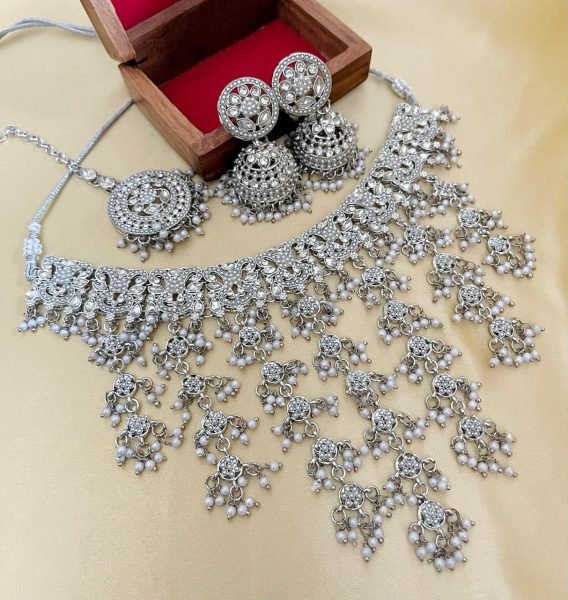 Bridal Reverse AD Choker Set with Jhumka & Tikka Royal Wedding Pick Fashion Accessories Wholesale