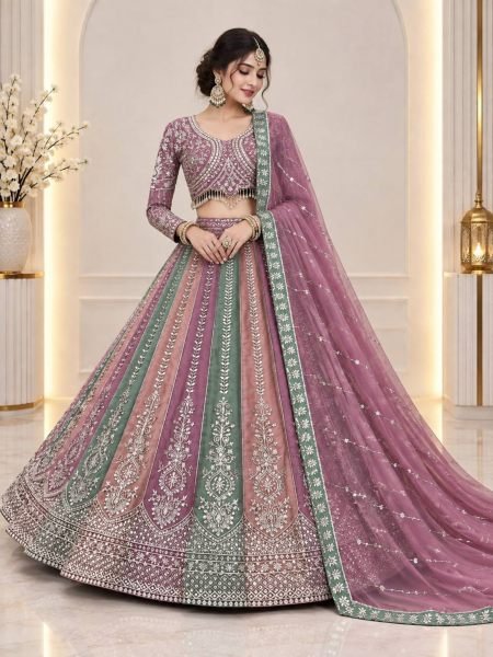Bridal Wear Multi Color Heavy Faux Georgette Lehenga Choli with Sequin Embroidery 