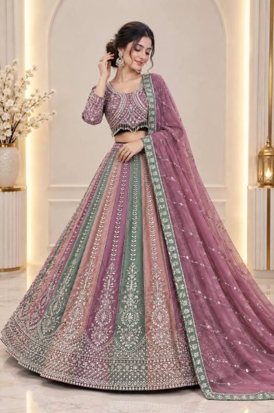 Bridal Wear Multi Color Heavy Faux Georgette Lehenga Choli with Sequin Embroidery Designer Lehenga Choli