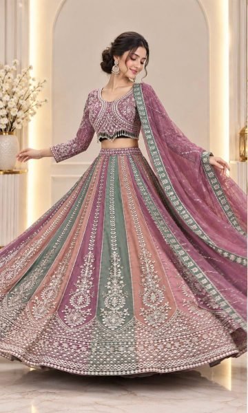 Bridal Wear Multi Color Heavy Faux Georgette Lehenga Choli with Sequin Embroidery Designer Lehenga Choli