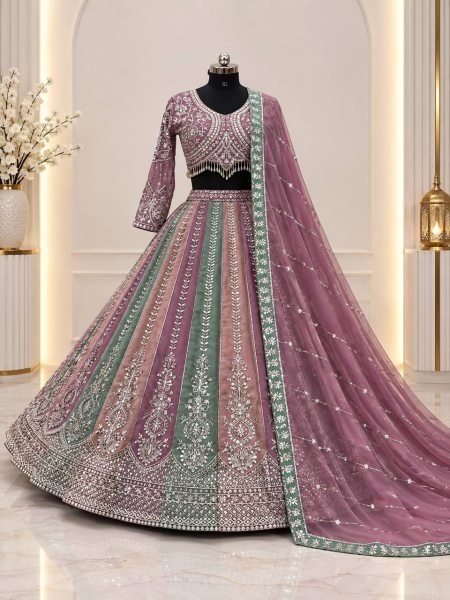 Bridal Wear Multi Color Heavy Faux Georgette Lehenga Choli with Sequin Embroidery Designer Lehenga Choli