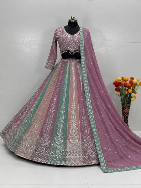 Bridal Wear Multi Color Heavy Faux Georgette Lehenga Choli with Sequin Embroidery Designer Lehenga Choli