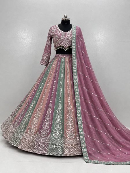 Bridal Wear Multi Color Heavy Faux Georgette Lehenga Choli with Sequin Embroidery Designer Lehenga Choli
