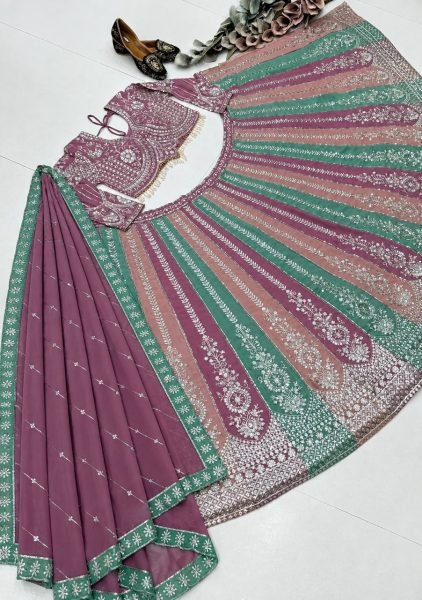 Bridal Wear Multi Color Heavy Faux Georgette Lehenga Choli with Sequin Embroidery Designer Lehenga Choli