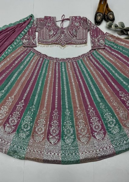 Bridal Wear Multi Color Heavy Faux Georgette Lehenga Choli with Sequin Embroidery Designer Lehenga Choli