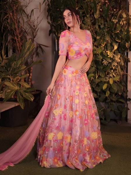 Bridal Wear Pink Heavy Soft Net Lehenga Choli with Sequins Embroidery and Dupatta   Lehenga