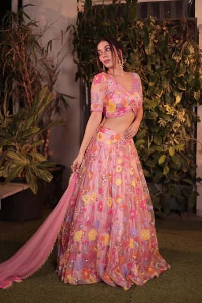Bridal Wear Pink Heavy Soft Net Lehenga Choli with Sequins Embroidery and Dupatta  Designer Lehenga Choli