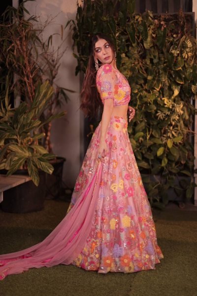 Bridal Wear Pink Heavy Soft Net Lehenga Choli with Sequins Embroidery and Dupatta  Designer Lehenga Choli