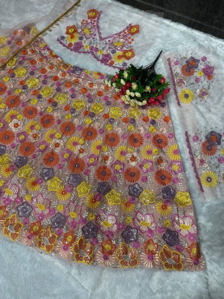 Bridal Wear Pink Heavy Soft Net Lehenga Choli with Sequins Embroidery and Dupatta  Designer Lehenga Choli