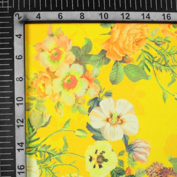 Bright Yellow And Peach Floral Pattern Digital Print Georgette Fabric Digital print 