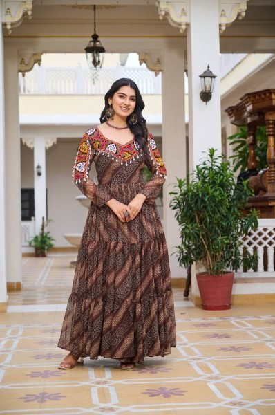 Brown Bandhani Gown with Codi Lace Perfect Festive Flair for Garba Evenings Navratri Lehnega Choli