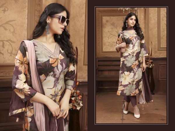Brown Designer Top Pant Dupatta Set for Women Office Wear  Straight Cut Long Kurtis