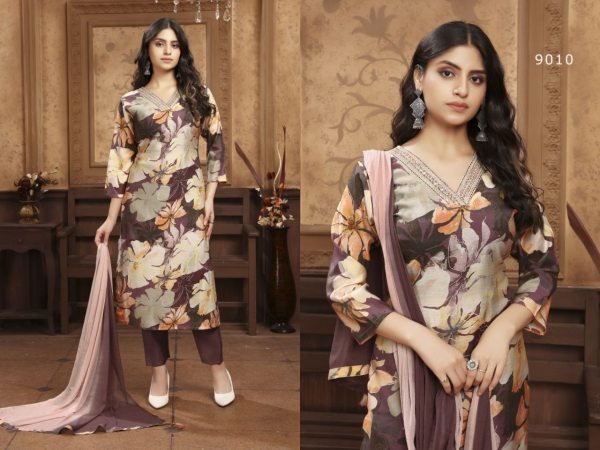 Brown Designer Top Pant Dupatta Set for Women Office Wear  Straight Cut Long Kurtis