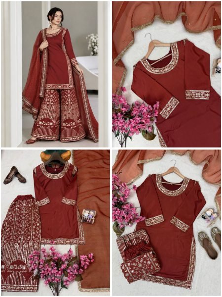 Brown Fandy Crush Silk Gown with Cutdana Beads and Glass Sequin Work at Manufacturer  Ready To Wear Collection