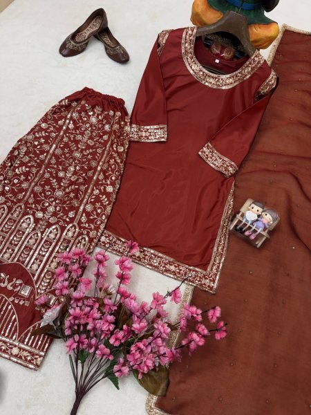 Brown Fandy Crush Silk Gown with Cutdana Beads and Glass Sequin Work at Manufacturer  Ready To Wear Collection