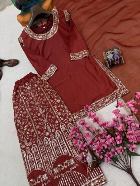 Brown Fandy Crush Silk Gown with Cutdana Beads and Glass Sequin Work at Manufacturer  Ready To Wear Collection